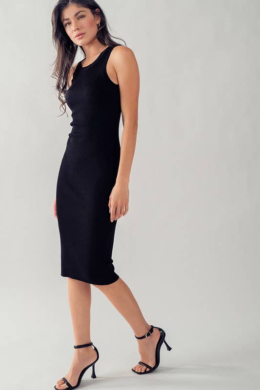 Bodycon Rib Knit Midi Dress - Sleeveless