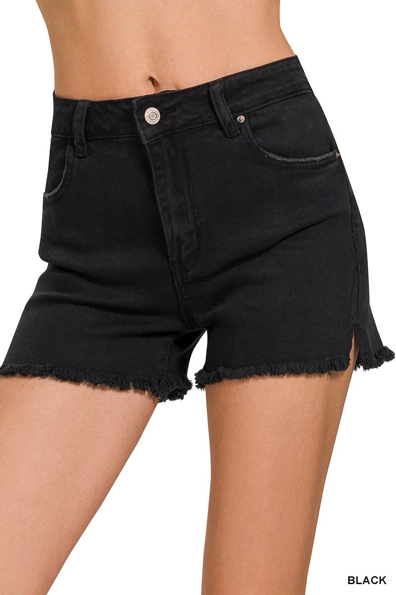 Acid Washed Frayed Denim Shorts