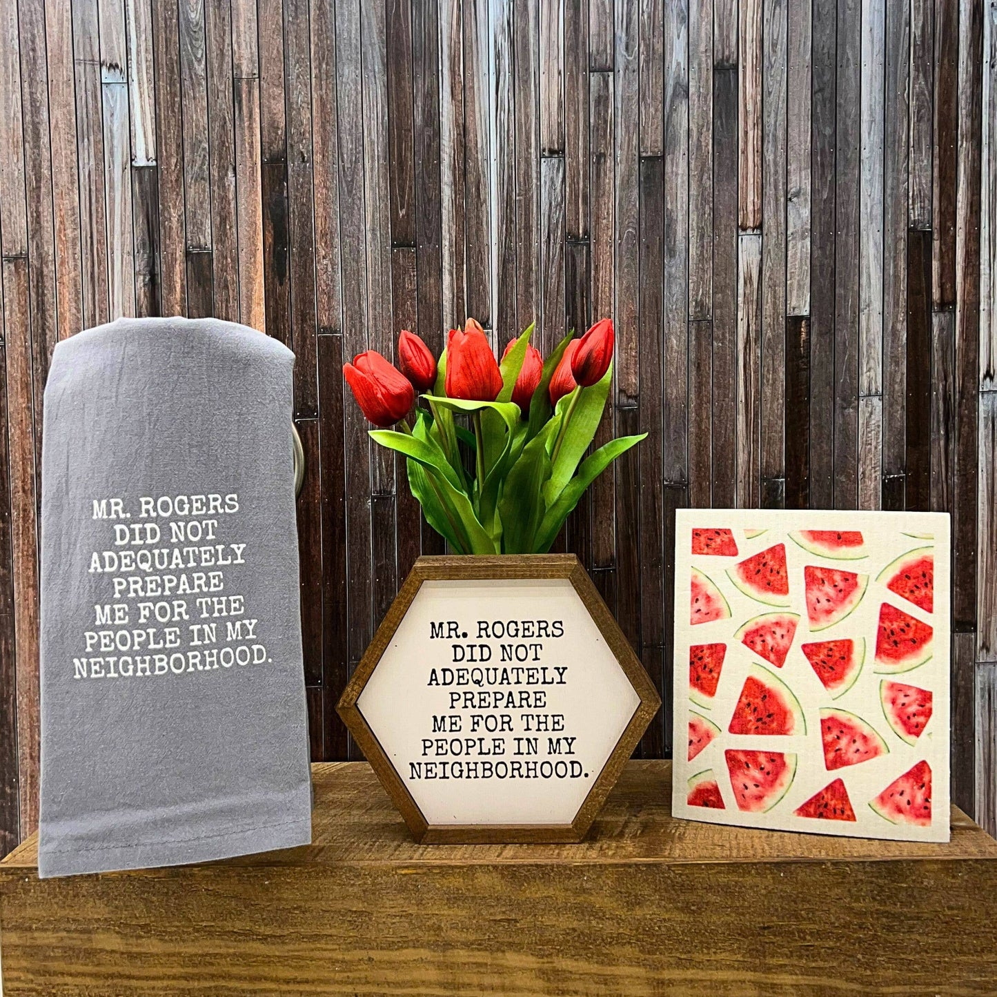 'Mr. Rogers Did Not Adequately Prepare Me' Gray Tea Towel