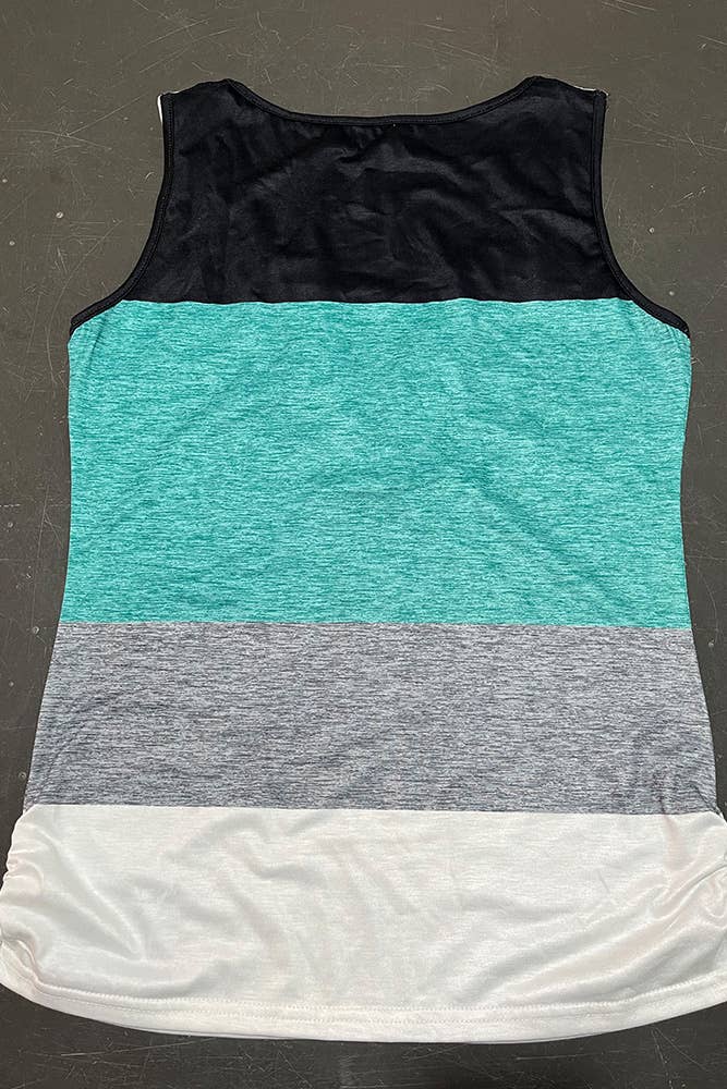 V-Neck Button Colorblock Tank Top