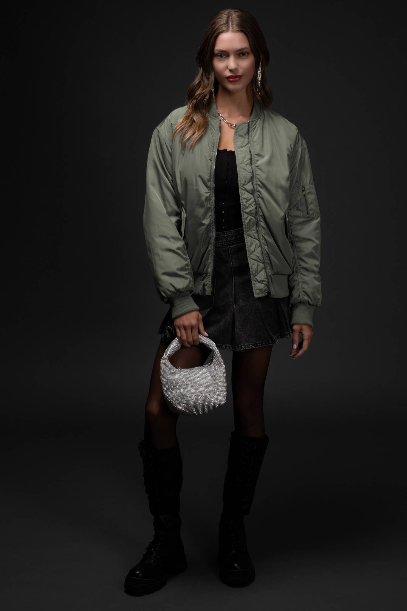 Ruched Zip-up Bomber Jacket