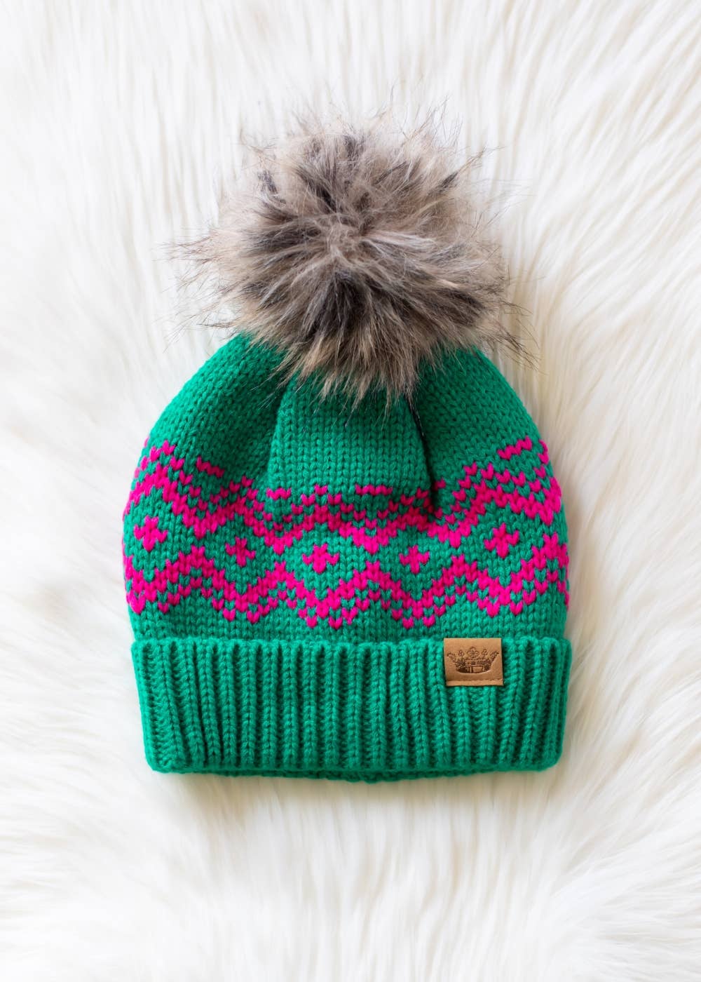 Green & Speckled Patterned Pom Hat