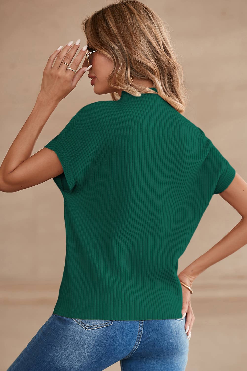 Ribbed Knit Short Sleeve Sweater