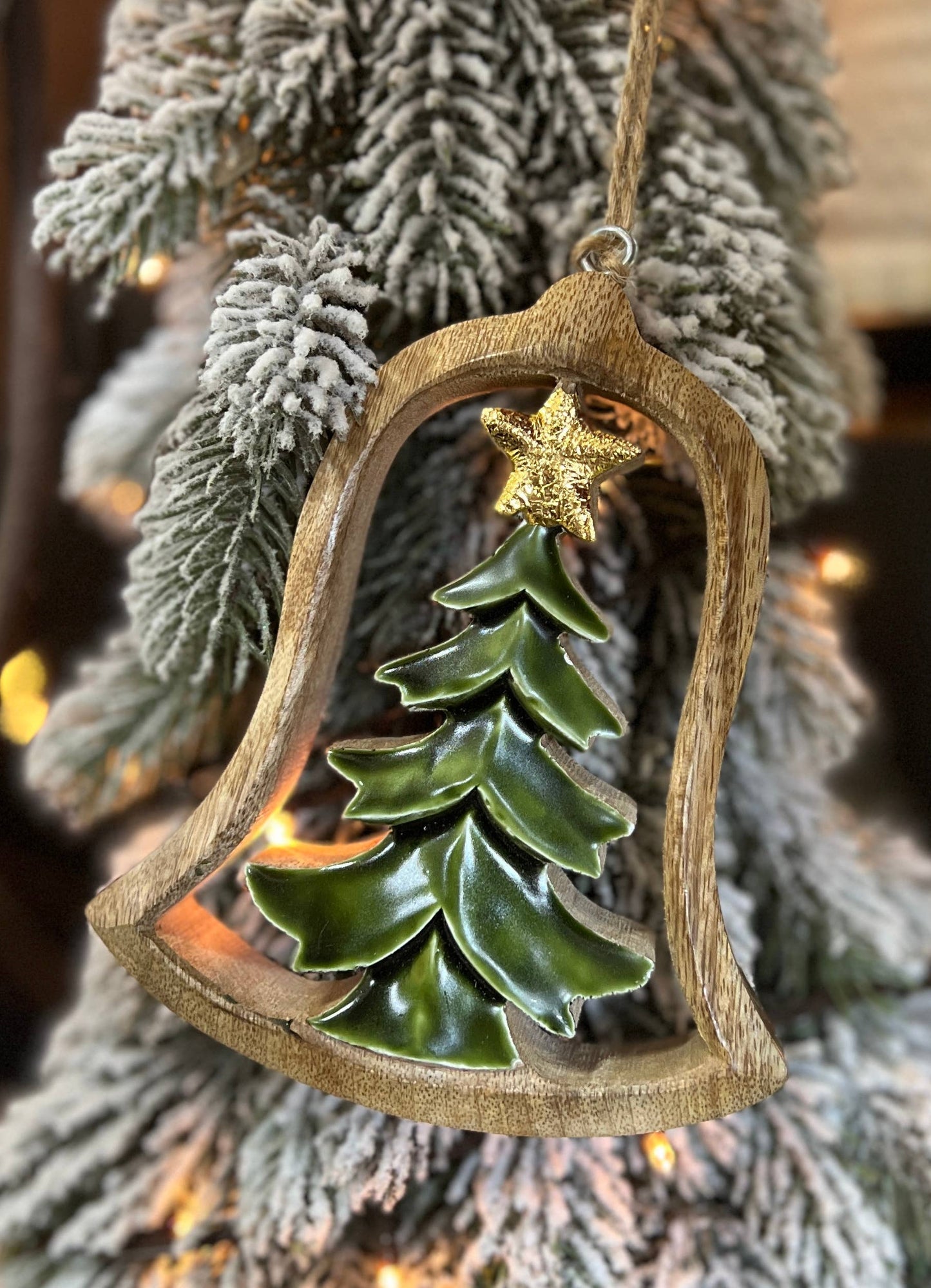 Wooden Tree Bell Ornament