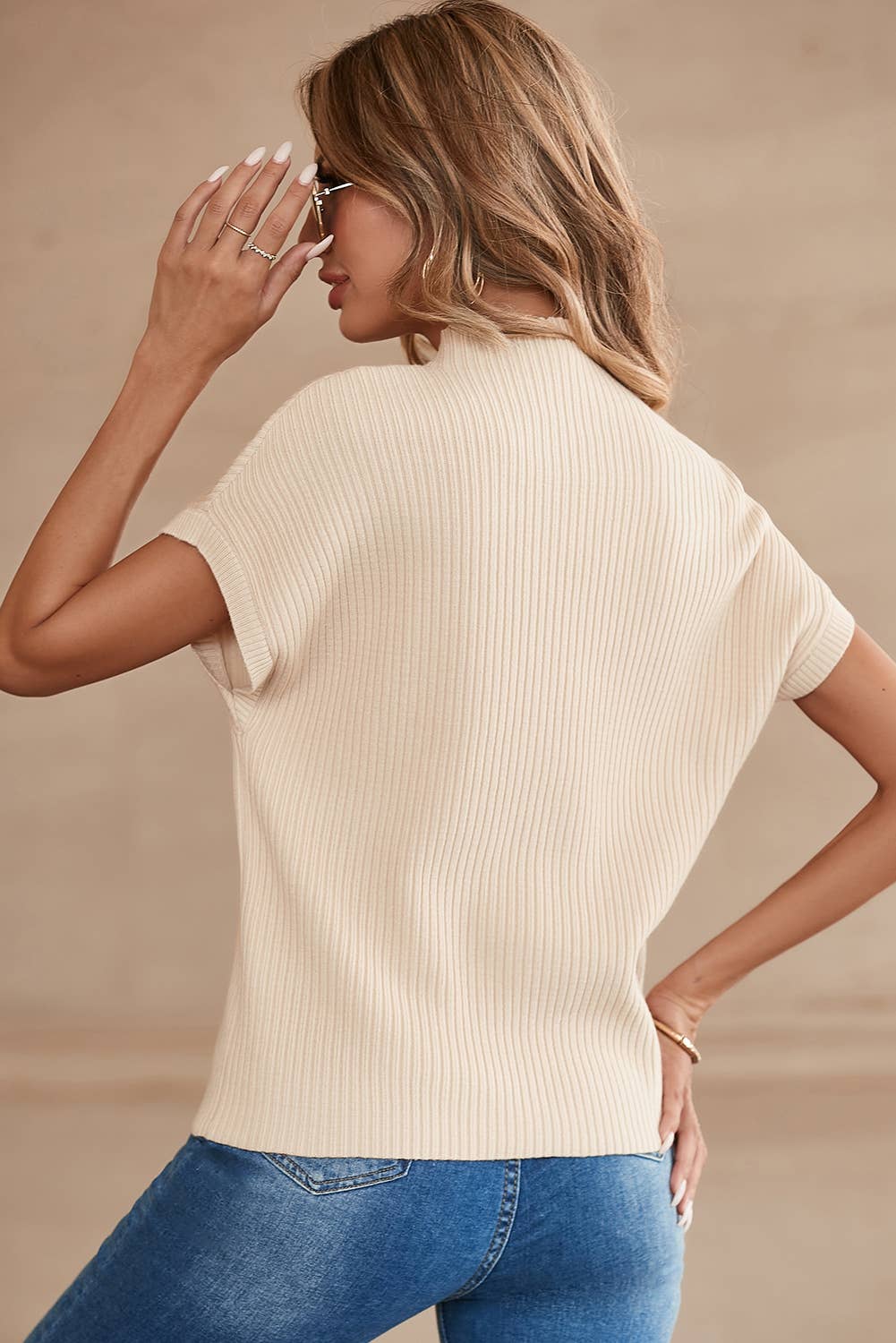 Ribbed Knit Short Sleeve Sweater