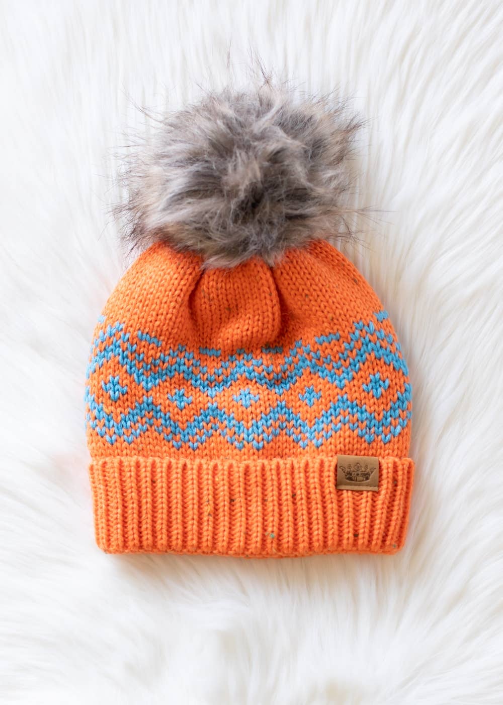 Orange & Speckled Pattern Pom Hat