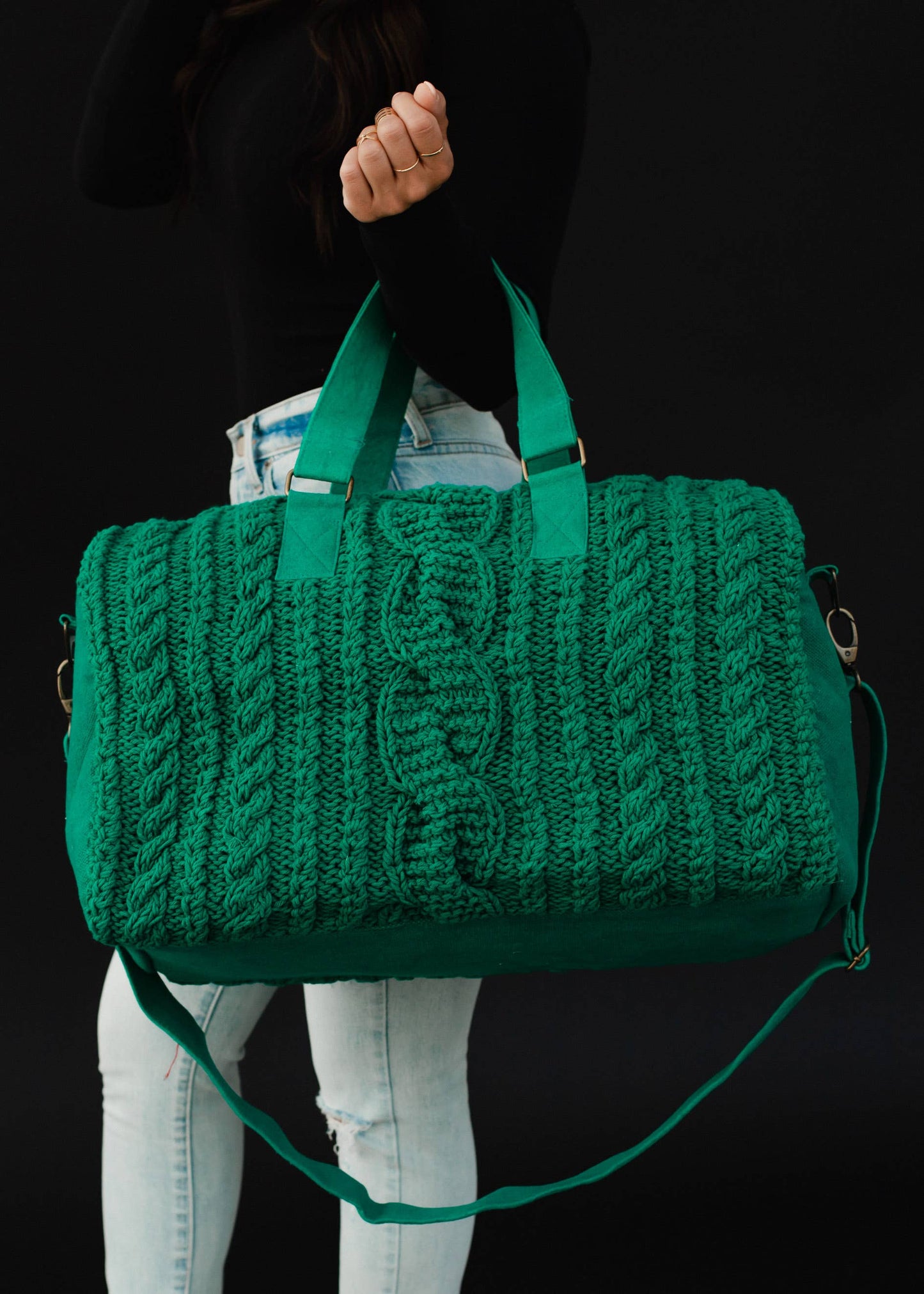 Cable Knit Duffle Bag - Green
