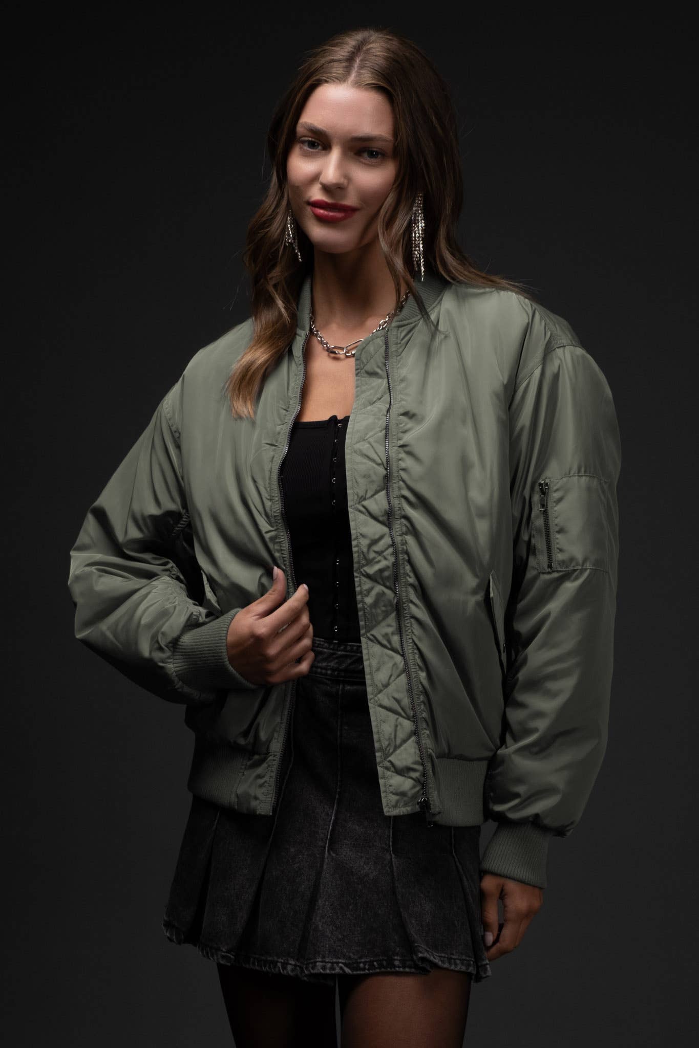 Ruched Zip-up Bomber Jacket