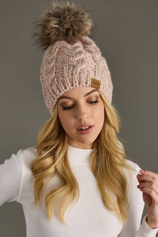 Blush Cable Knit Pom Hat