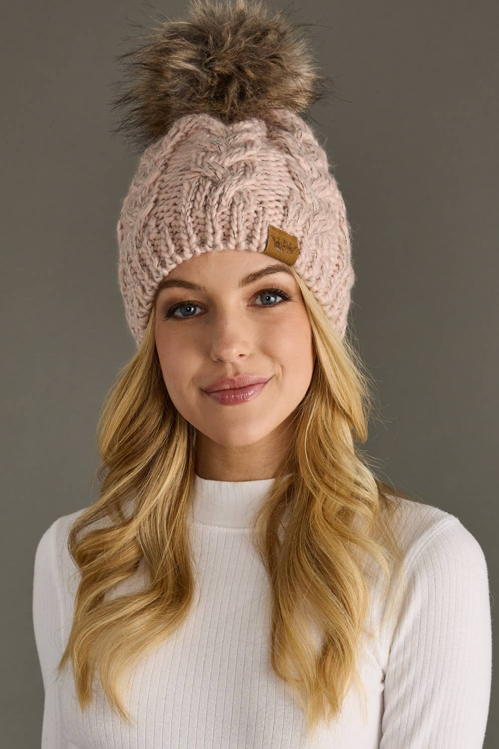Blush Cable Knit Pom Hat