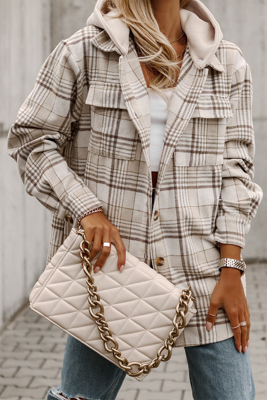 Khaki Plaid Hooded Shacket