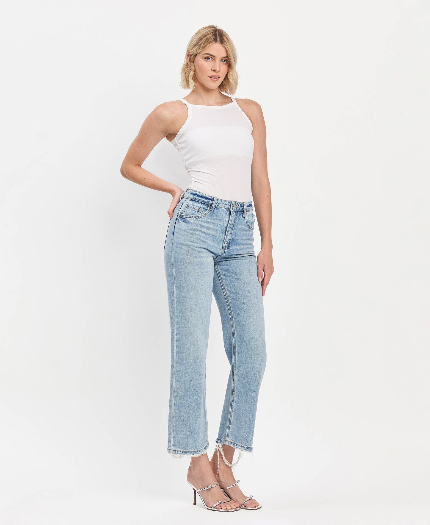 90'S Super High Rise Ankle Slim Wide Jeans