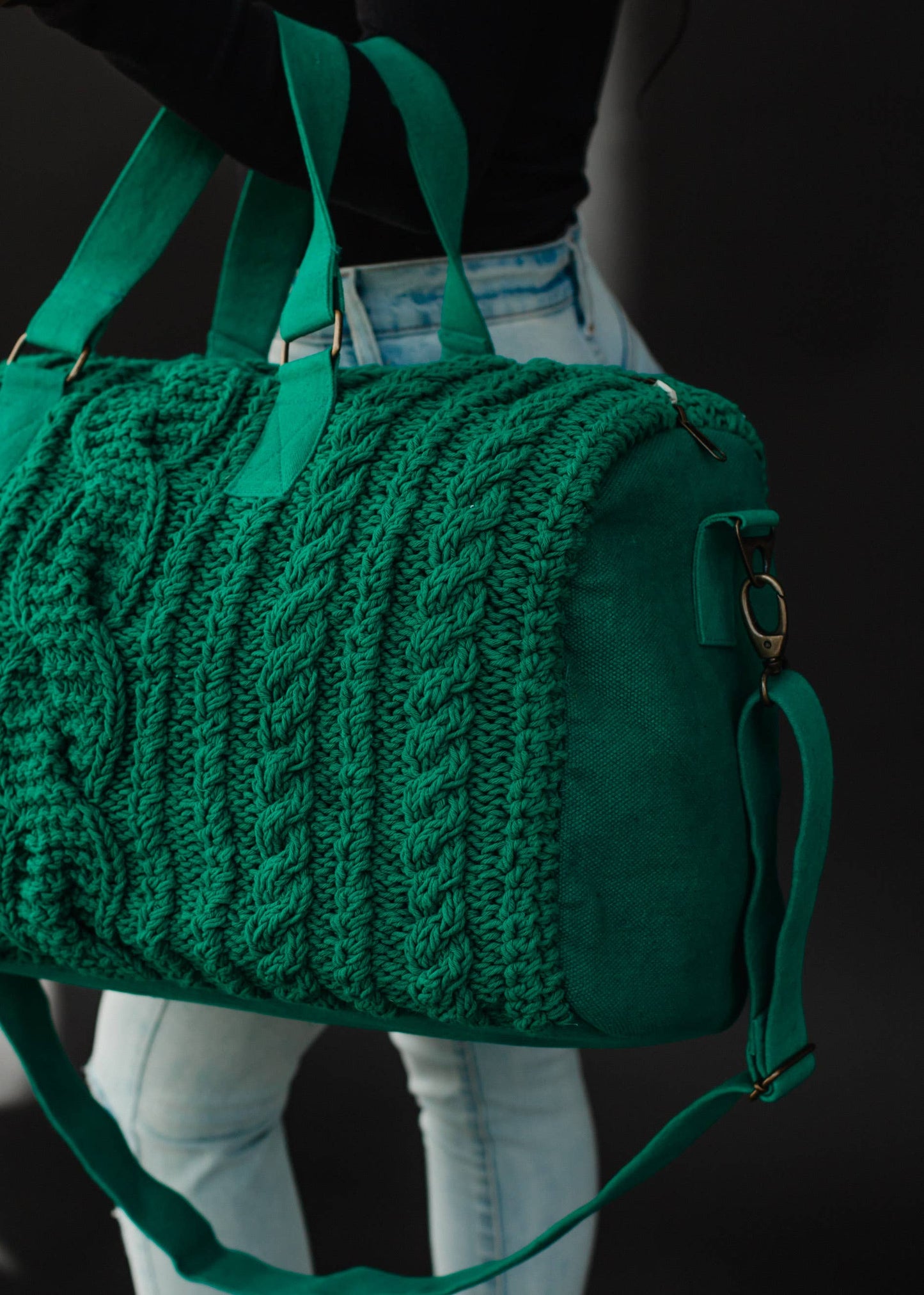 Cable Knit Duffle Bag - Green