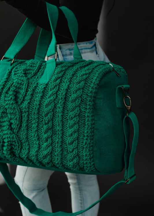 Cable Knit Duffle Bag - Green