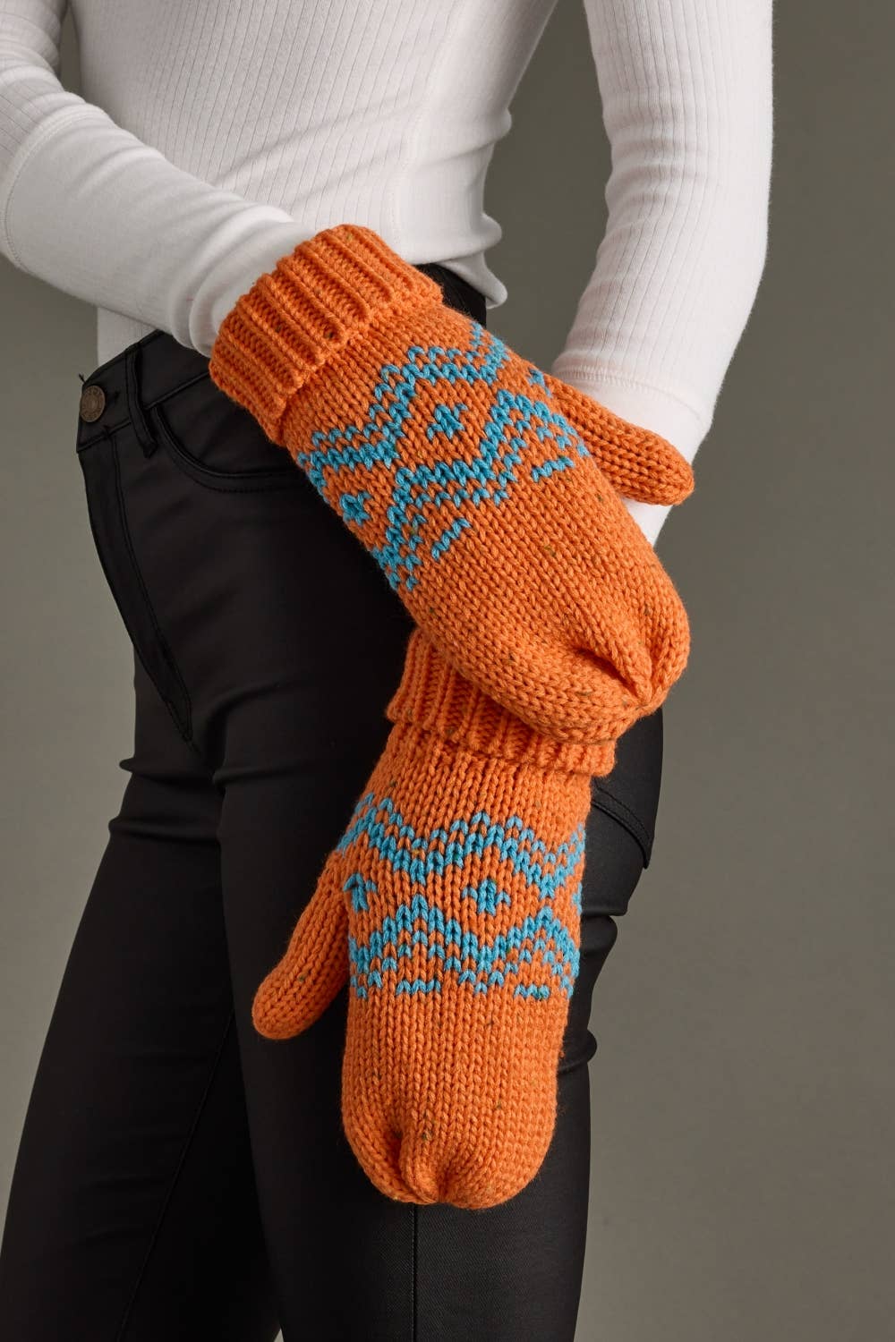 Orange & Speckled Patterned Mittens