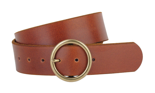 Wide Brass-Toned-Buckle Leather Belt