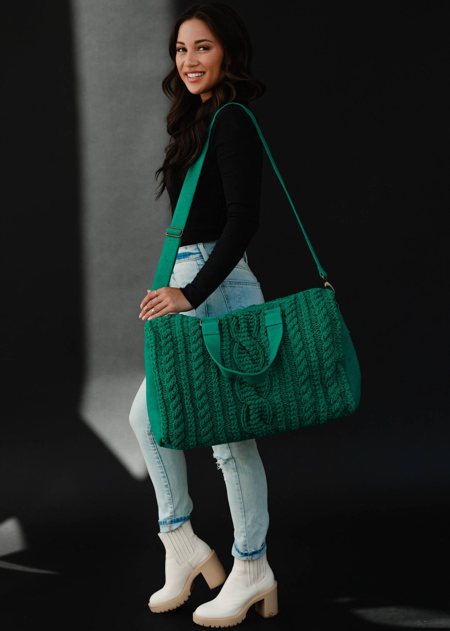 Cable Knit Duffle Bag - Black