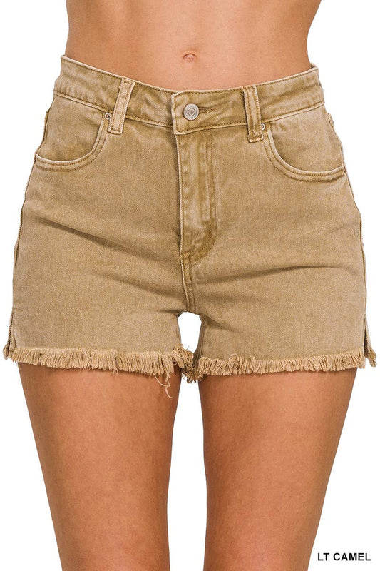 Acid Washed Frayed Denim Shorts