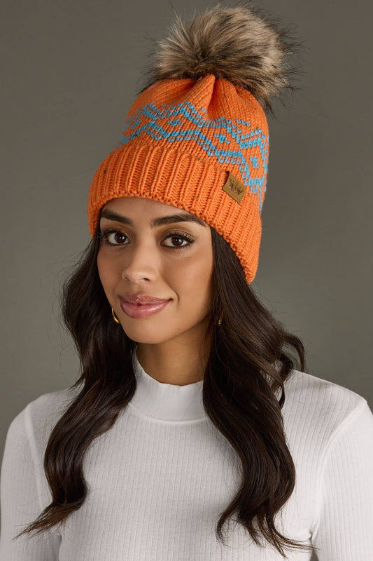 Orange & Speckled Pattern Pom Hat