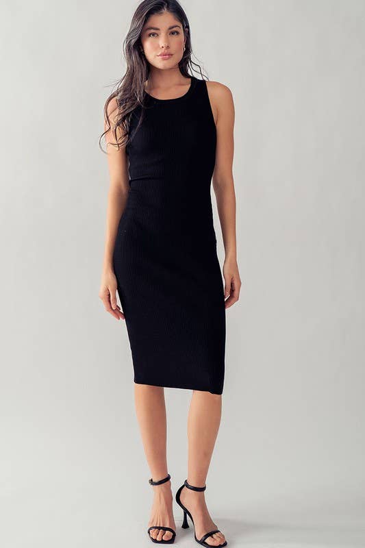 Bodycon Rib Knit Midi Dress - Sleeveless