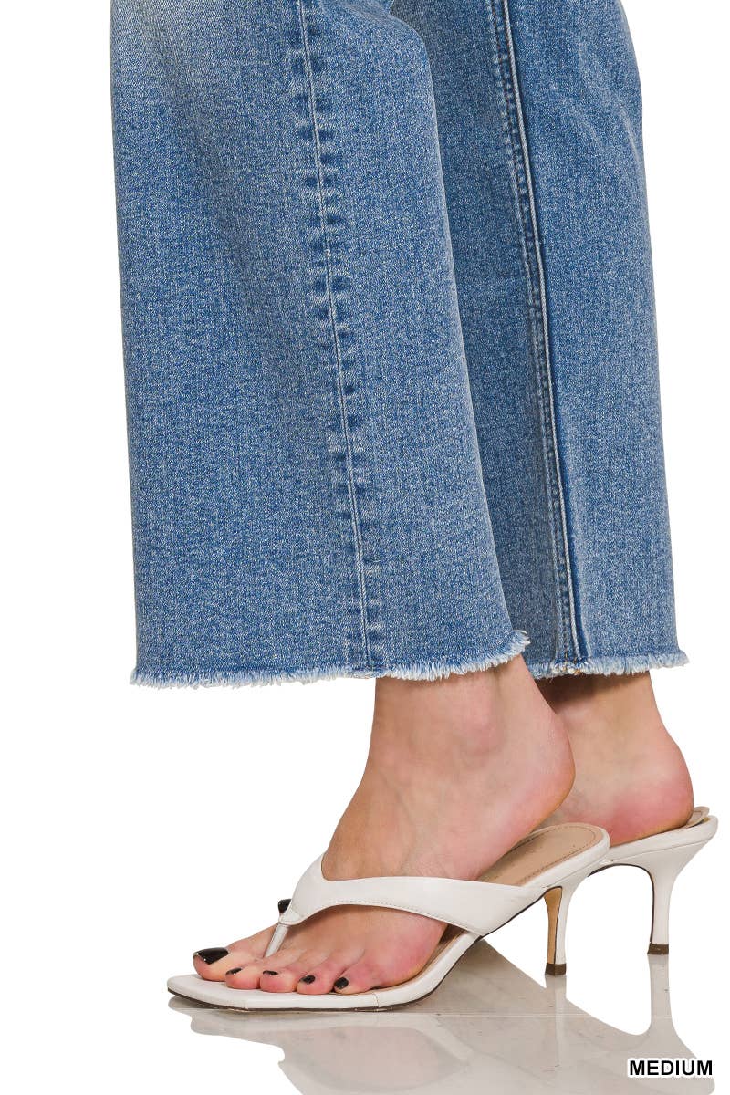 Waist Straight Leg Medium Wash Denim Jeans