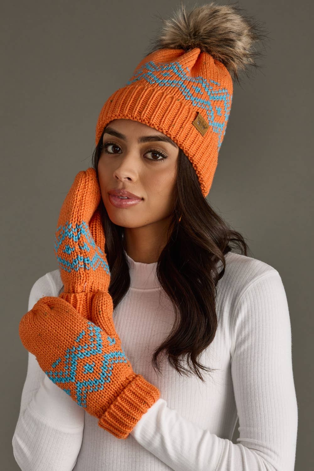 Orange & Speckled Patterned Mittens