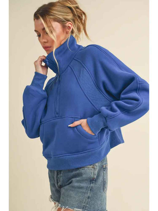 Half-Zip Pullover Cropped Sweatshirt