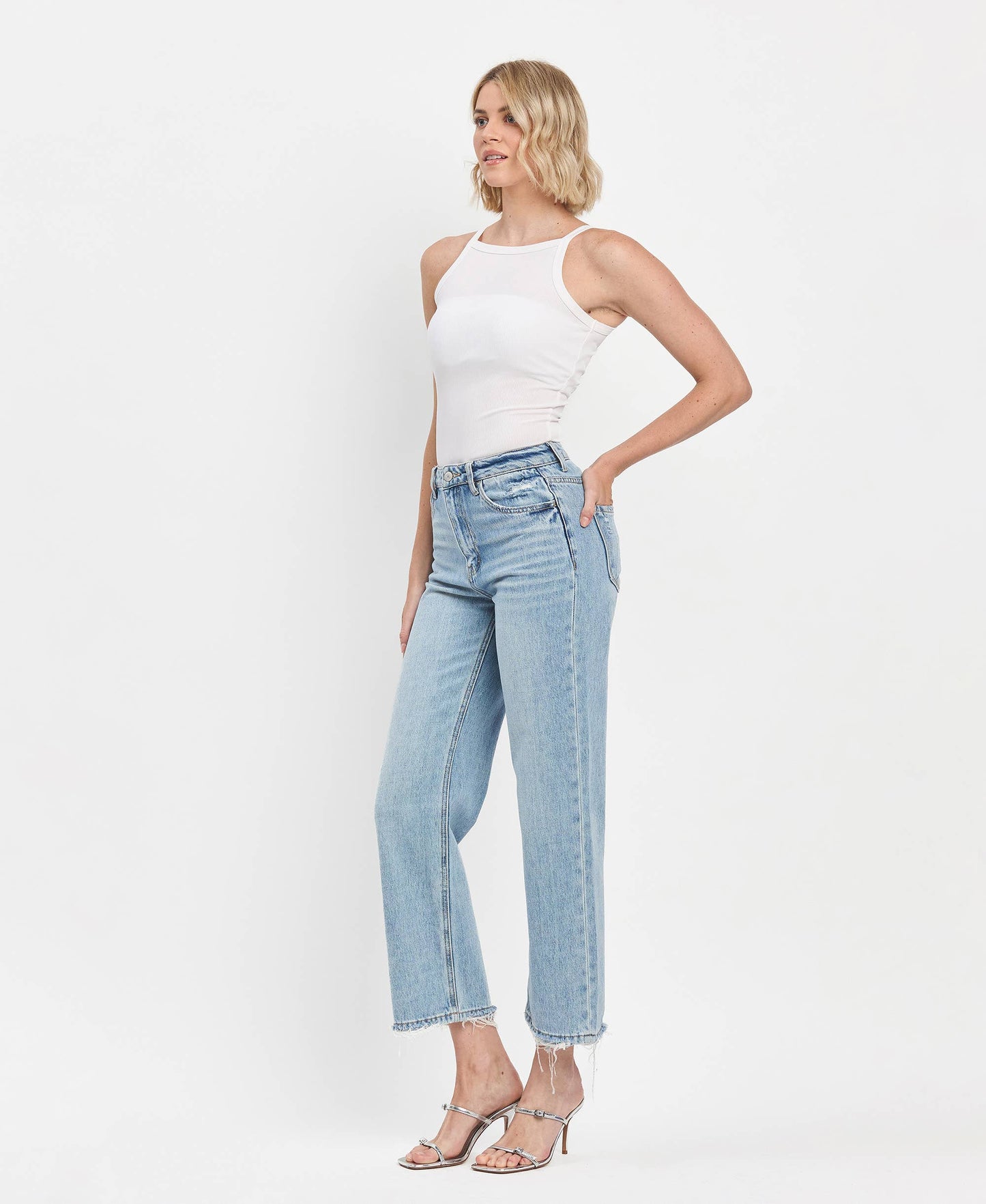 90'S Super High Rise Ankle Slim Wide Jeans
