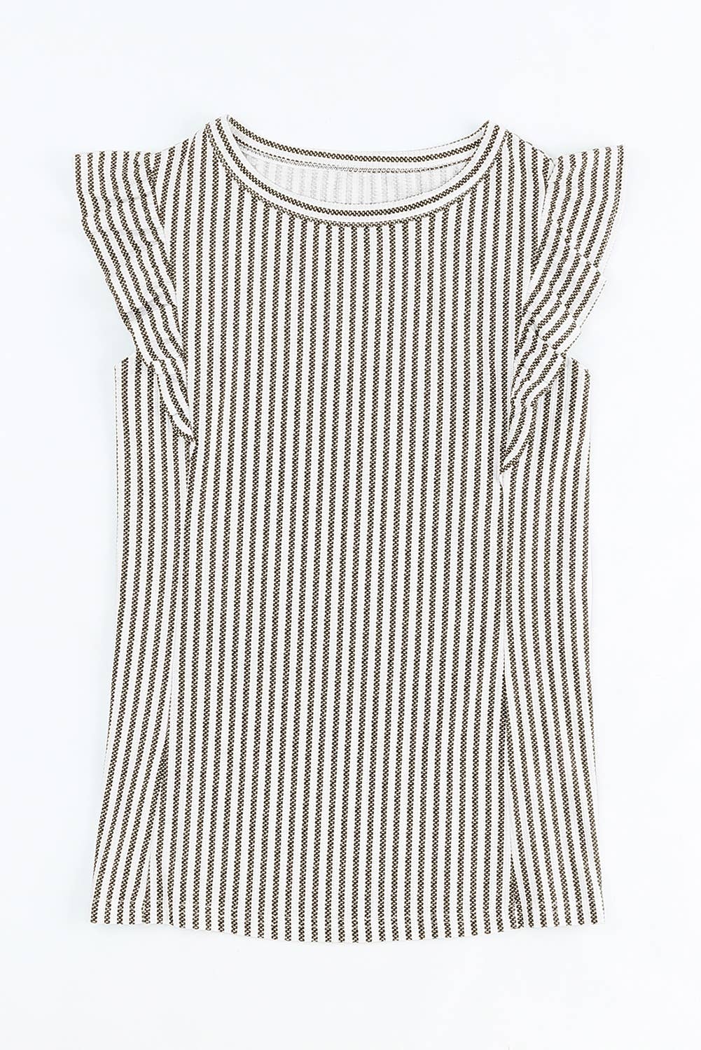 Striped Crew Neck Ruffled Tank Top