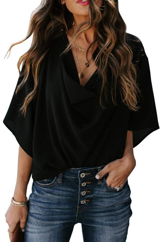 Timeless Black Cowl Blouse
