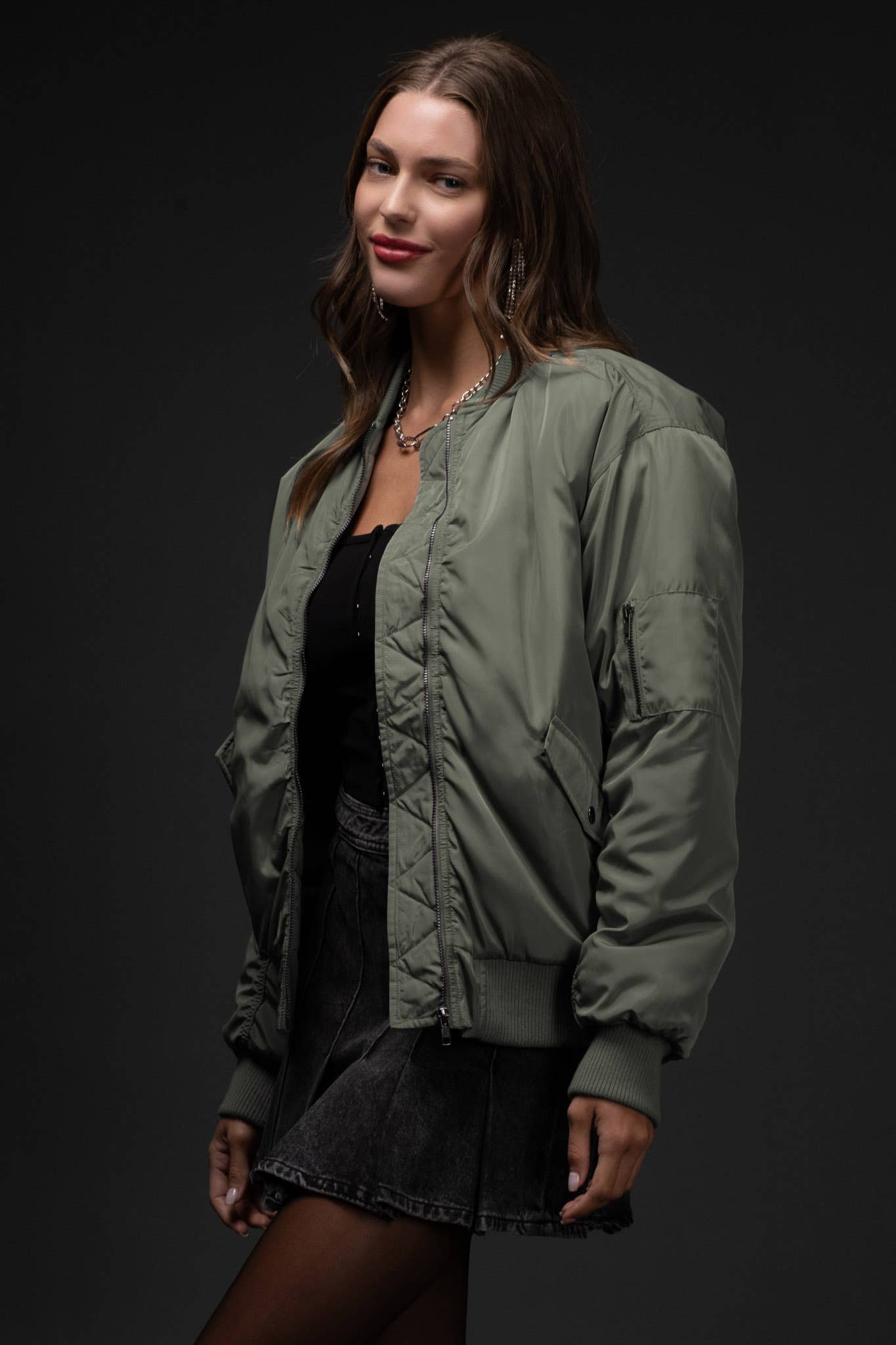 Ruched Zip-up Bomber Jacket