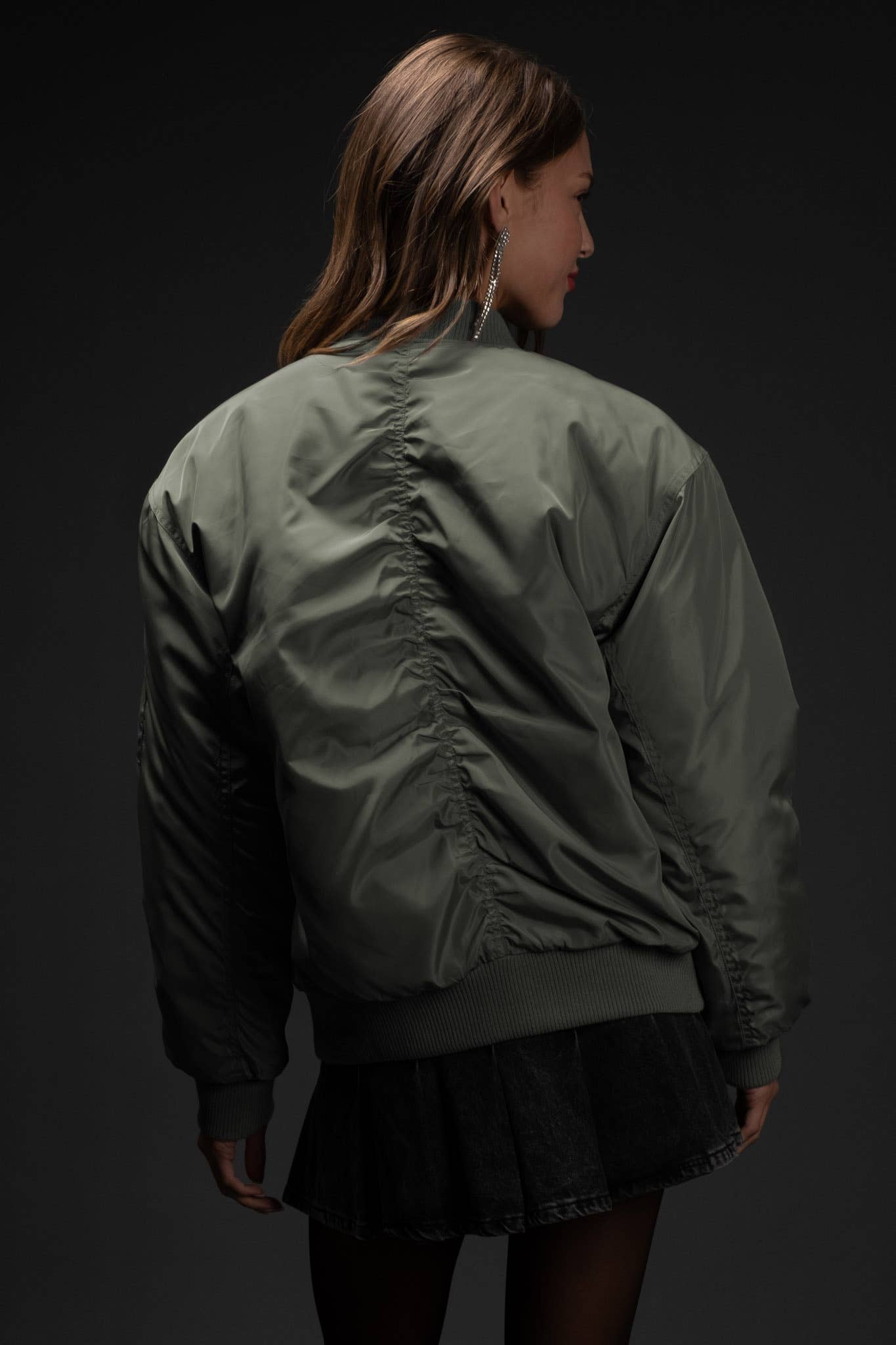 Ruched Zip-up Bomber Jacket
