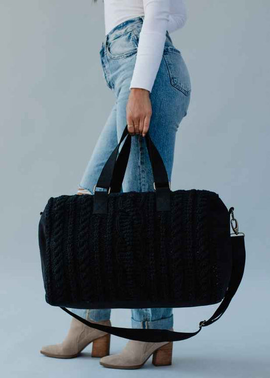 Cable Knit Duffle Bag - Black