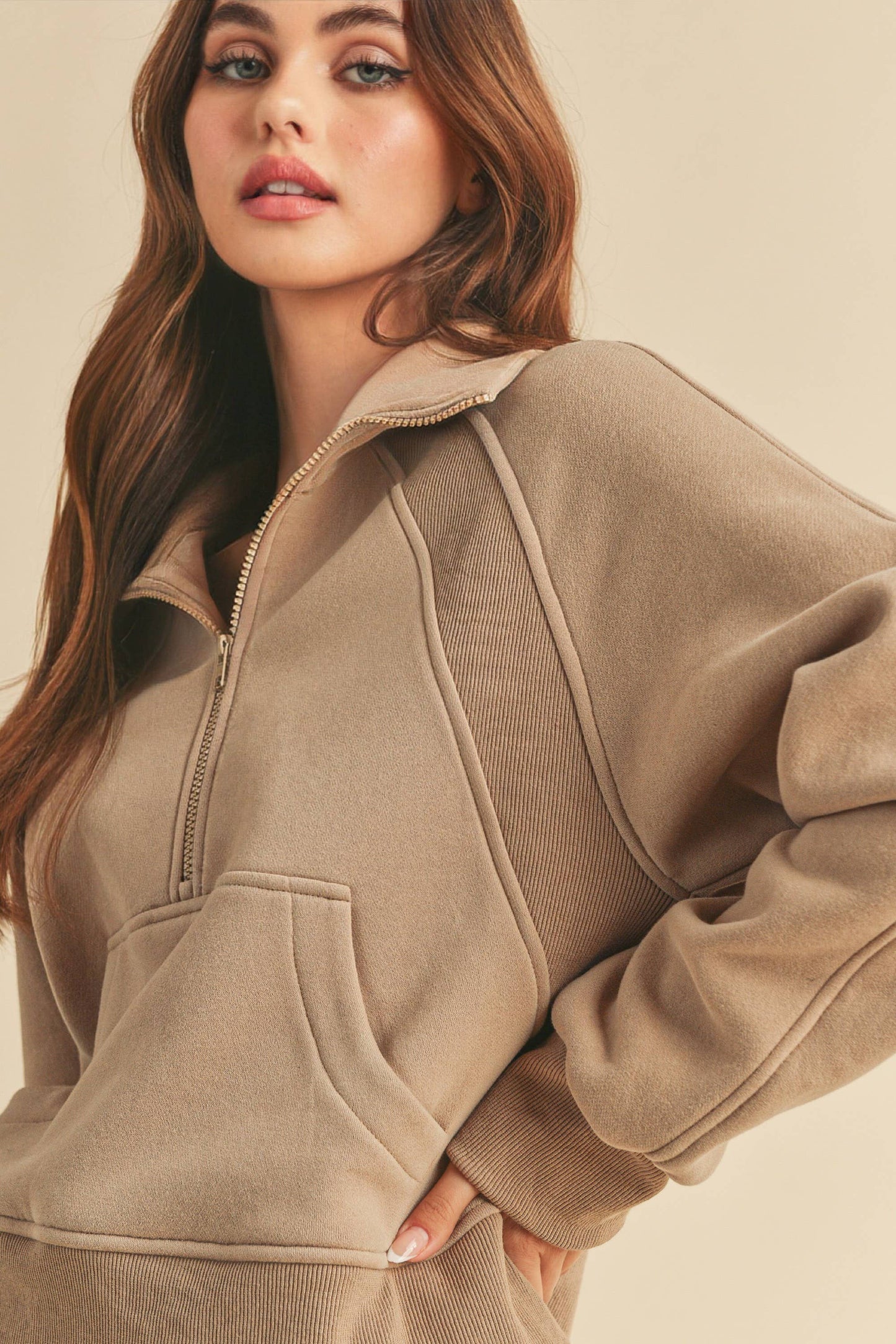 Half-Zip Pullover Cropped Sweatshirt