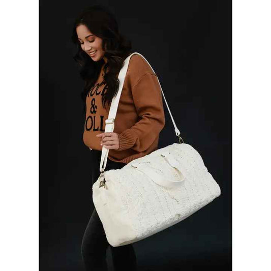 Cable Knit Duffle Bag - Cream