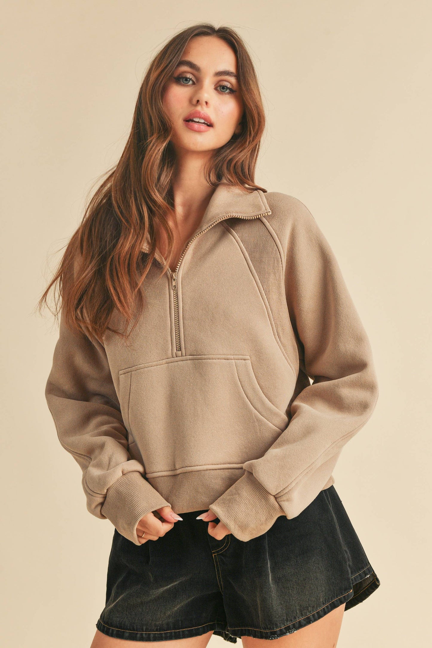 Half-Zip Pullover Cropped Sweatshirt