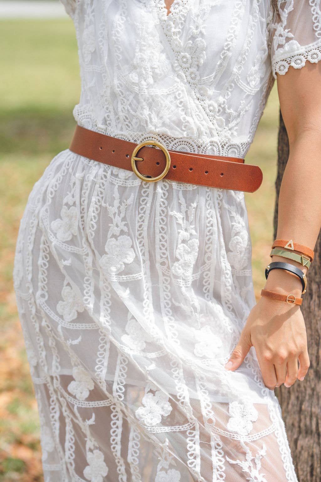Wide Brass-Toned-Buckle Leather Belt