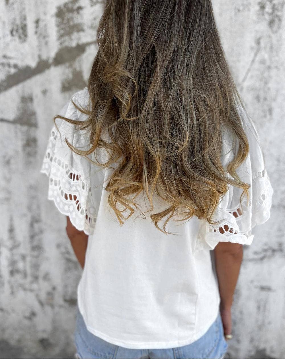 Hollow-Out Embroidered Short Sleeve Top