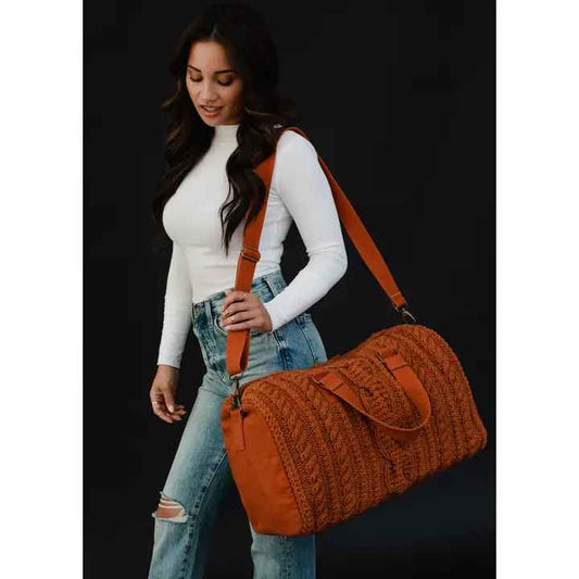 Cable Knit Duffle Bag - Rust